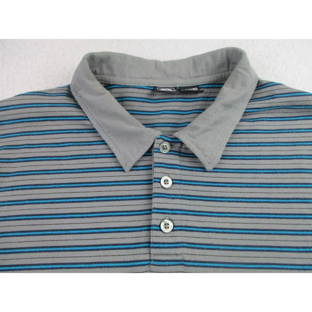 Oakley Polo Shirt Mens‎ XL Gray Blue Striped Short Sleeve Golf Casual Classic